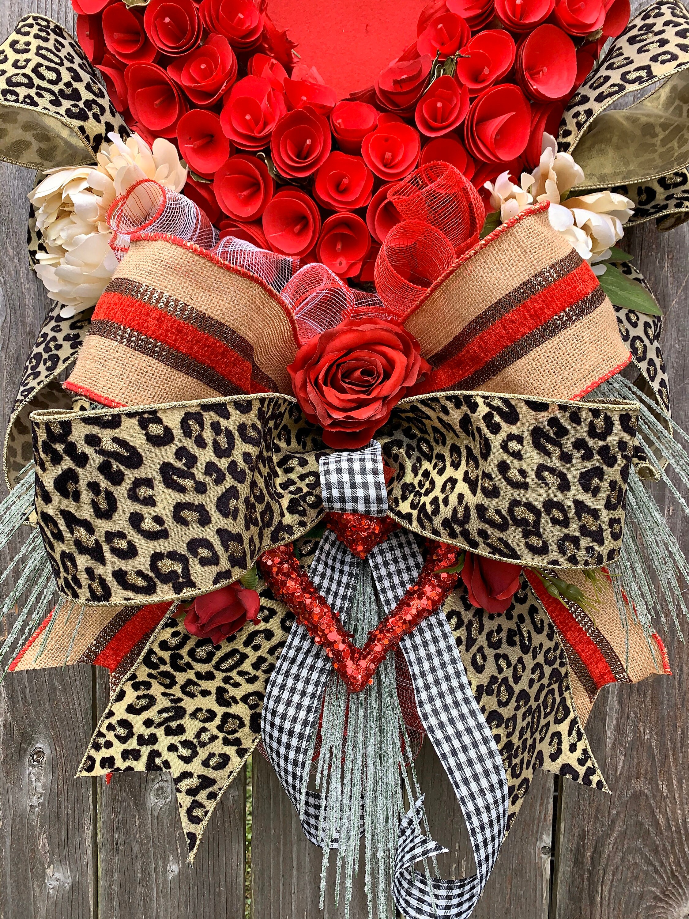 Valentine’s Day Wreath, Valentine’s Cheetah Wreath, Valentine’s Heart