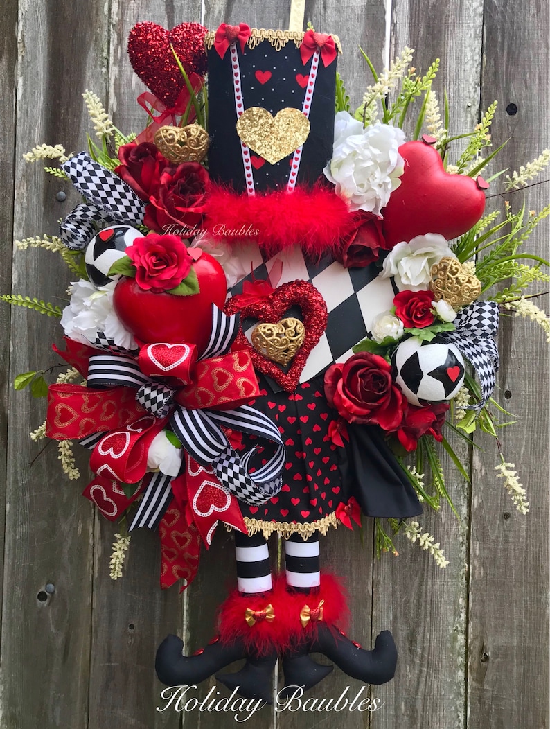 Queen of Hearts Wreath Valentines Wreath Harlequin Etsy