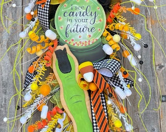 Halloween Wreath, Halloween Teardrop Swag, Halloween Decor, Candy Corn Wreath, Witch Wreath