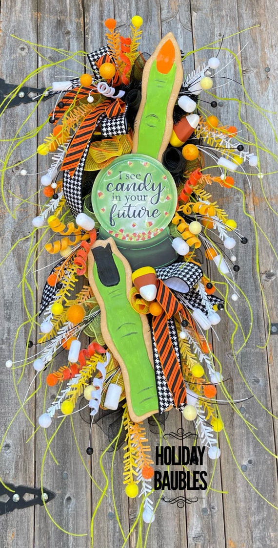 Halloween Wreath, Halloween Teardrop Swag, Halloween Decor, Candy Corn Wreath, Witch Wreath