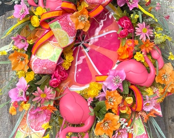 Summer Wreath, Flamingo Wreath, Flamingo Summer Wreath, Summer Decor, Tropical Wreath, Tropical Decor, Flamingo Decor