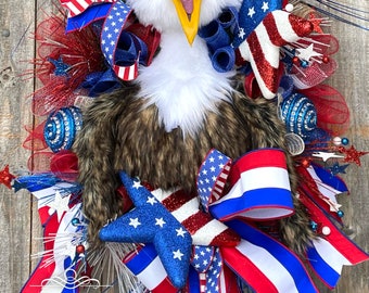 Patriotic Wreath, Fourth of July Wreath, Patriotic Eagle Wreath, Patriotic Decor, Patriotic Deluxe Wreath, America Wreath