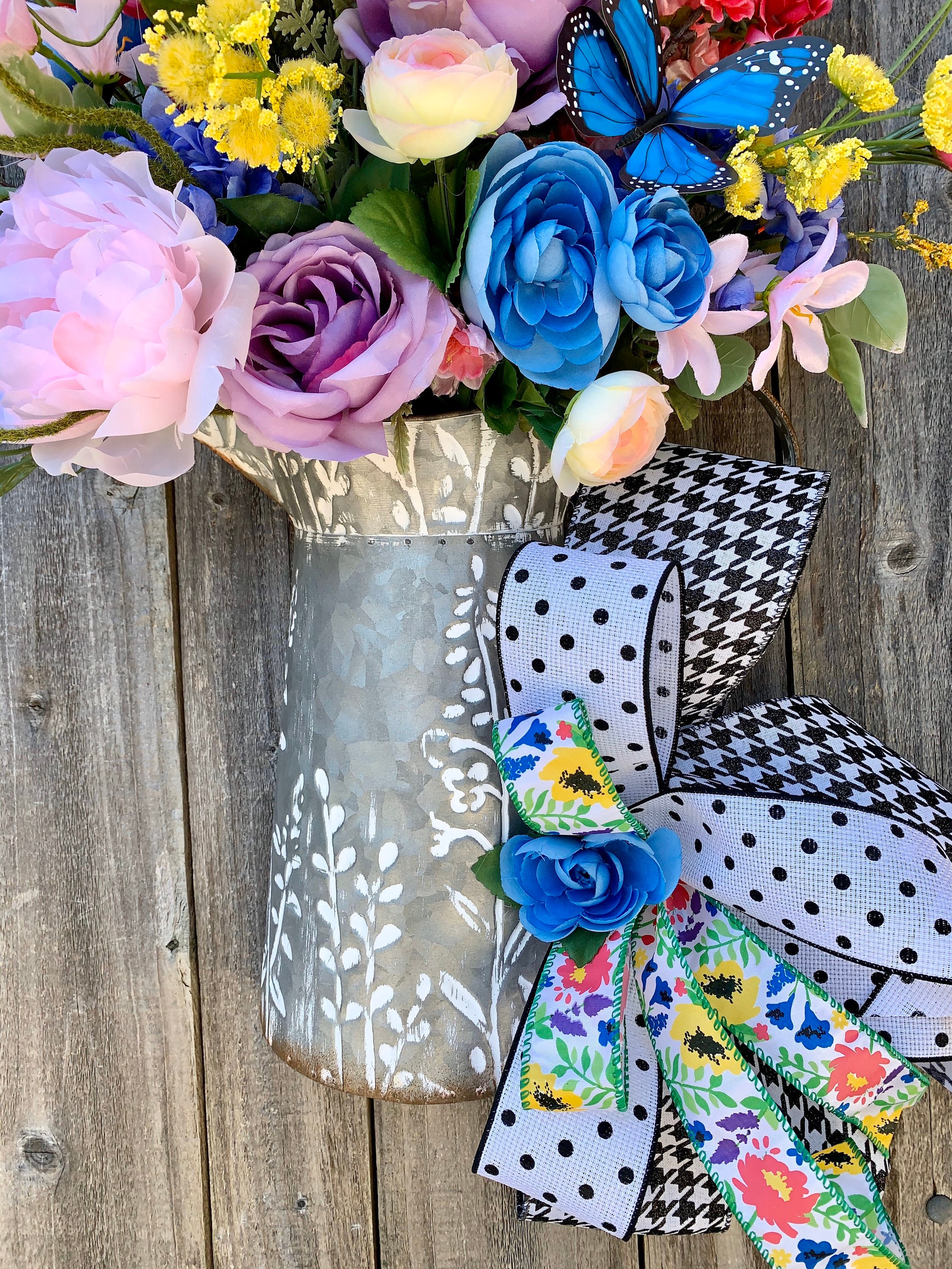 Spring Door Hanger, Spring Watering Can Wreath, Wild Spring Florals Decor, Door Hanger, Spring