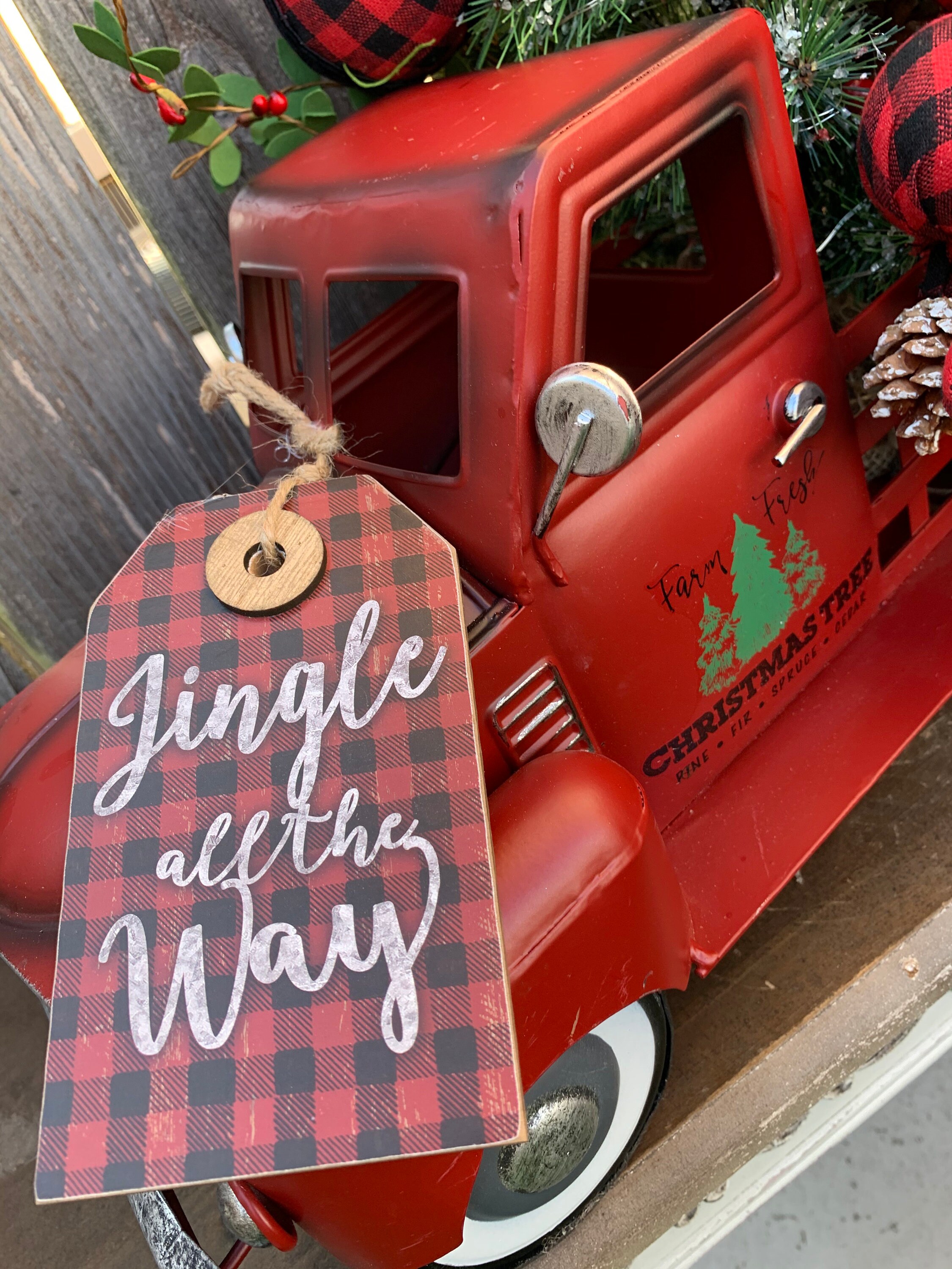 Red Truck Centerpiece, Red Truck Decor, Rustic Buffalo Plaid Christmas
