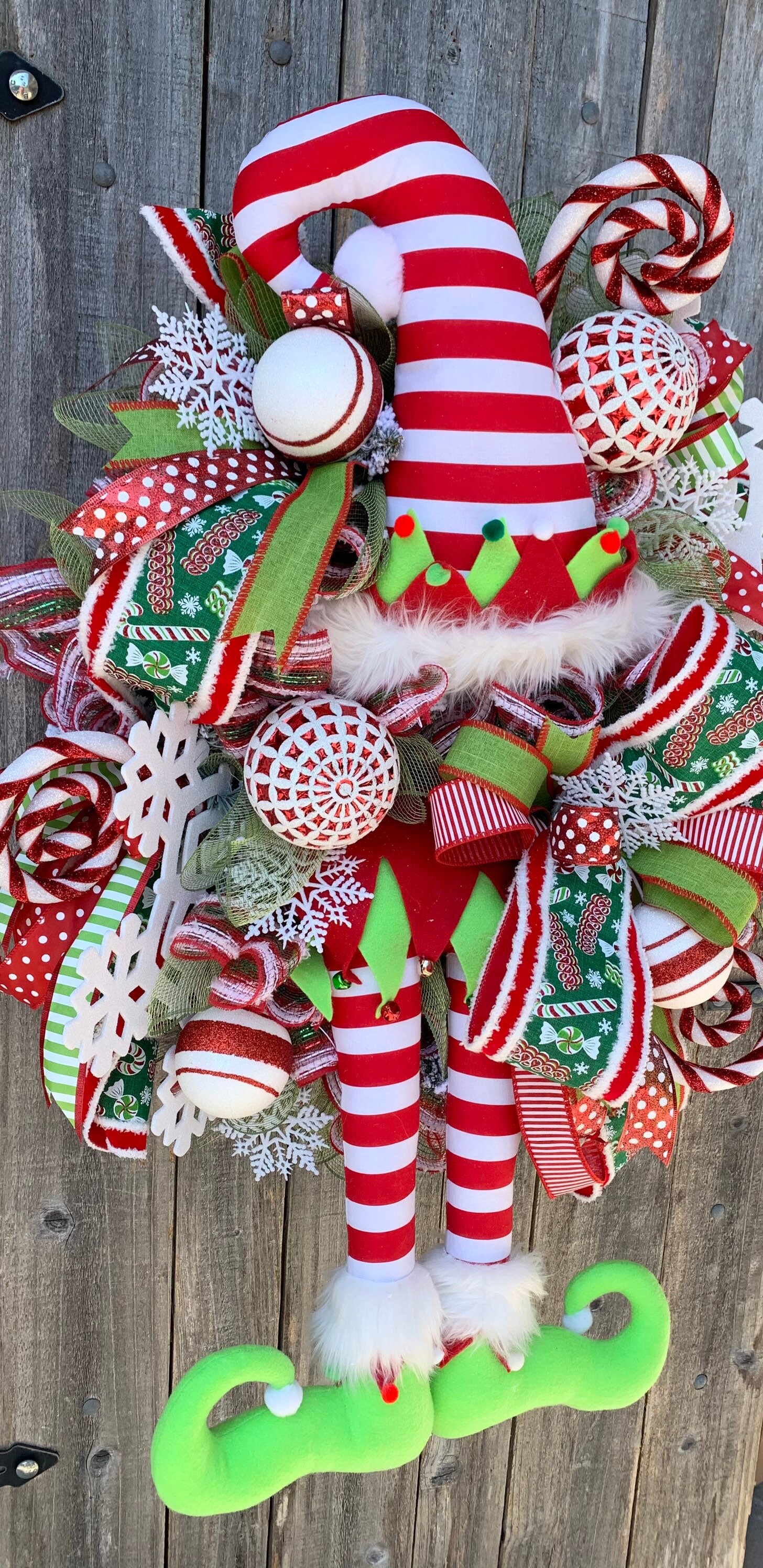Christmas Wreath, Christmas Elf Wreath, Whimiscal Elf Wreath, ELf Decor