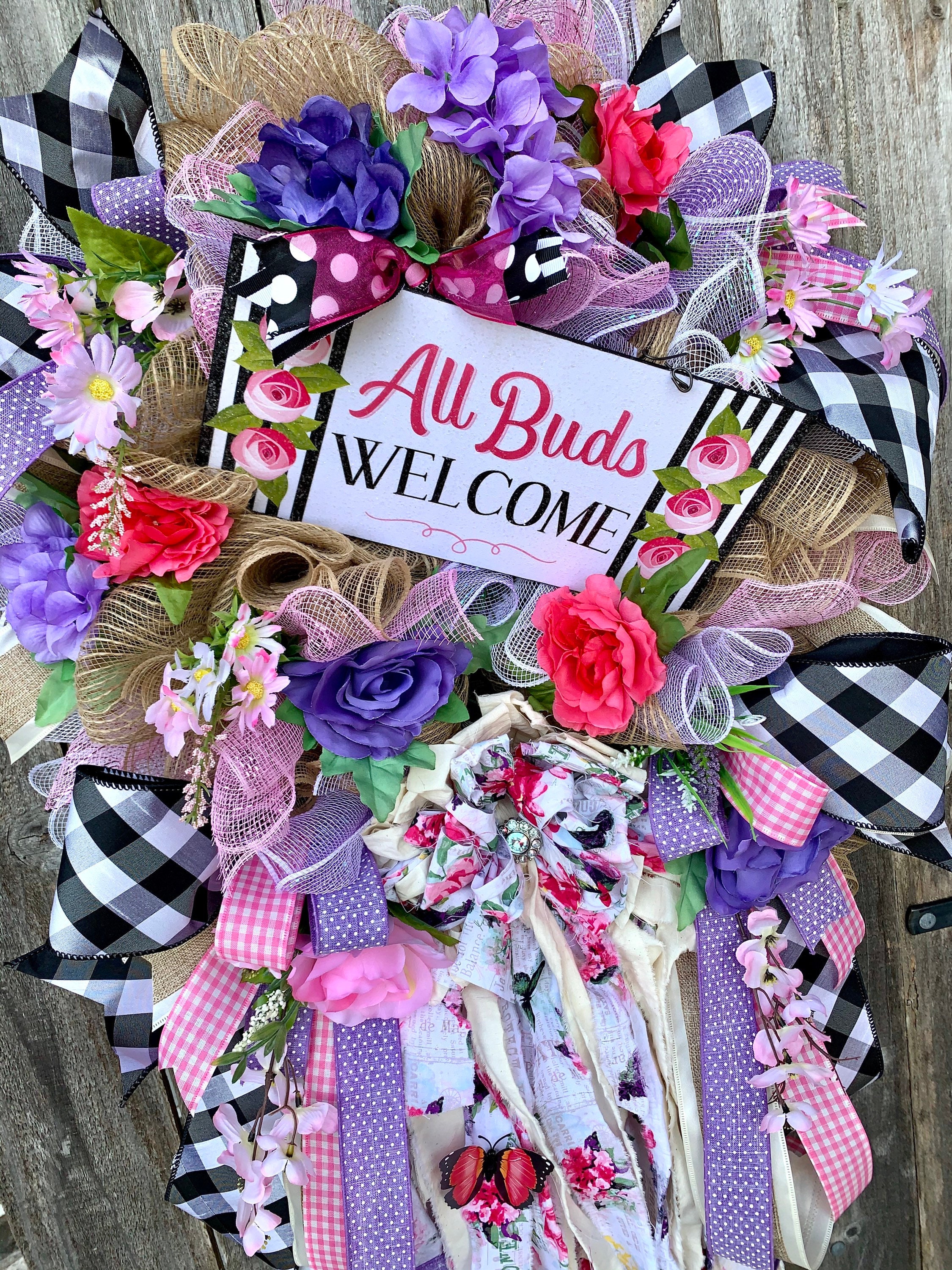 Floral Everyday Wreath, Spring Wreath, Everyday Wreath, Rag bow Wreath