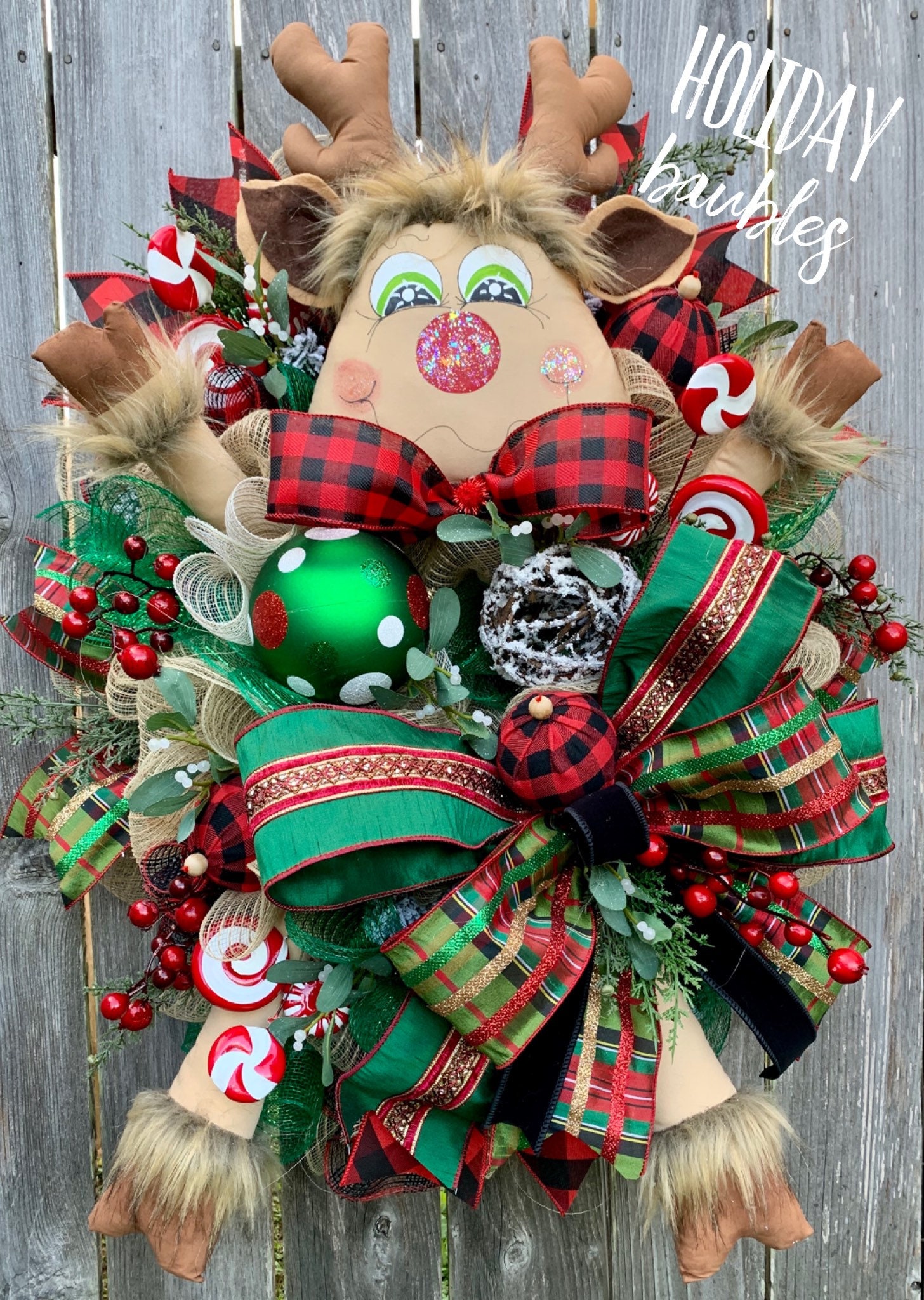 Christmas Wreath, Rudolph the Red Nose Reindeer Wreath, Traditional