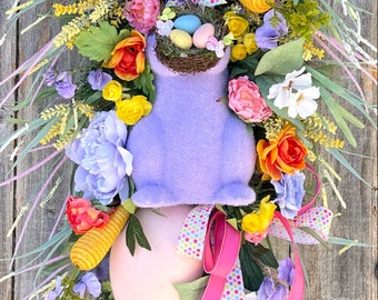 Easter Wreath, Easter Bunny Wreath, Bunny Wreath, Easter Swag, Bunny Swag, Easter Decor, Spring Wreath, Easter Flocked Bunny