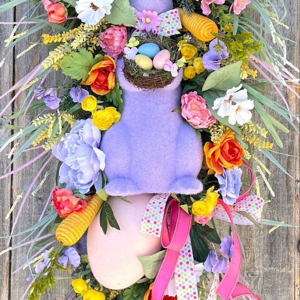 Easter Wreath, Easter Bunny Wreath, Bunny Wreath, Easter Swag, Bunny Swag, Easter Decor, Spring Wreath, Easter Flocked Bunny