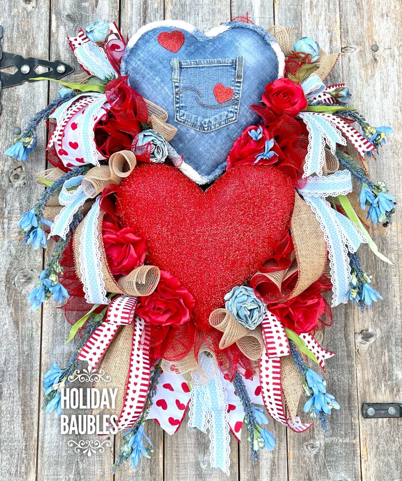 Valentines Day Wreath, Love Day Wreath, Love Wreath, Valentines Wreath,  Heart Wreath, Denim Heart Wreath 