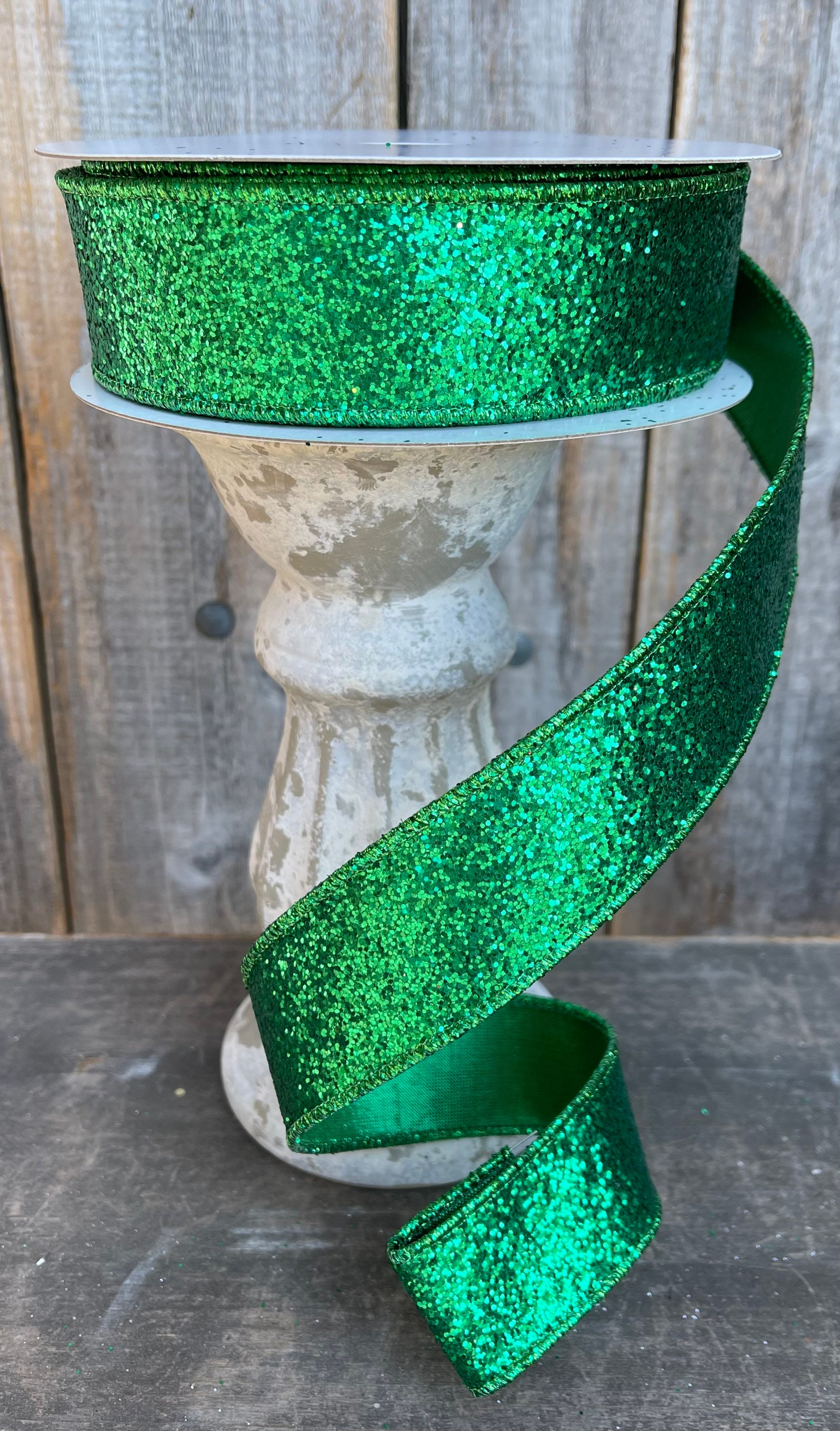 Designer Ribbon, 1.5 Inch Emerald Green Ribbon, 10 Yards, Glitter Emerald  Green Ribbon, Green Wired Ribbon