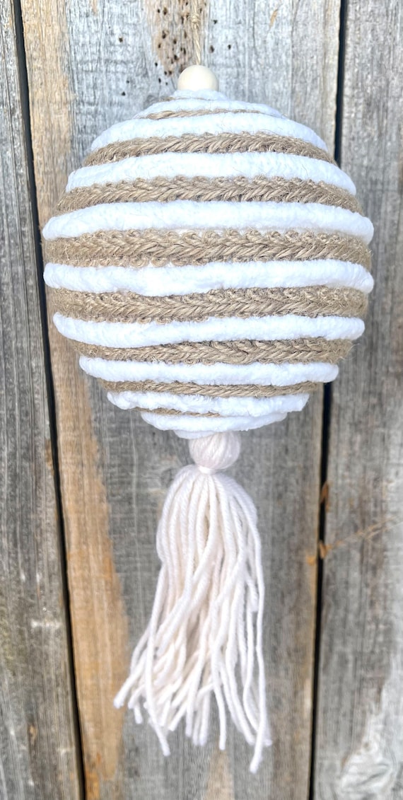 Christmas Ornament, Jute Stripe Ornament, 5 Inch Christmas Ornament