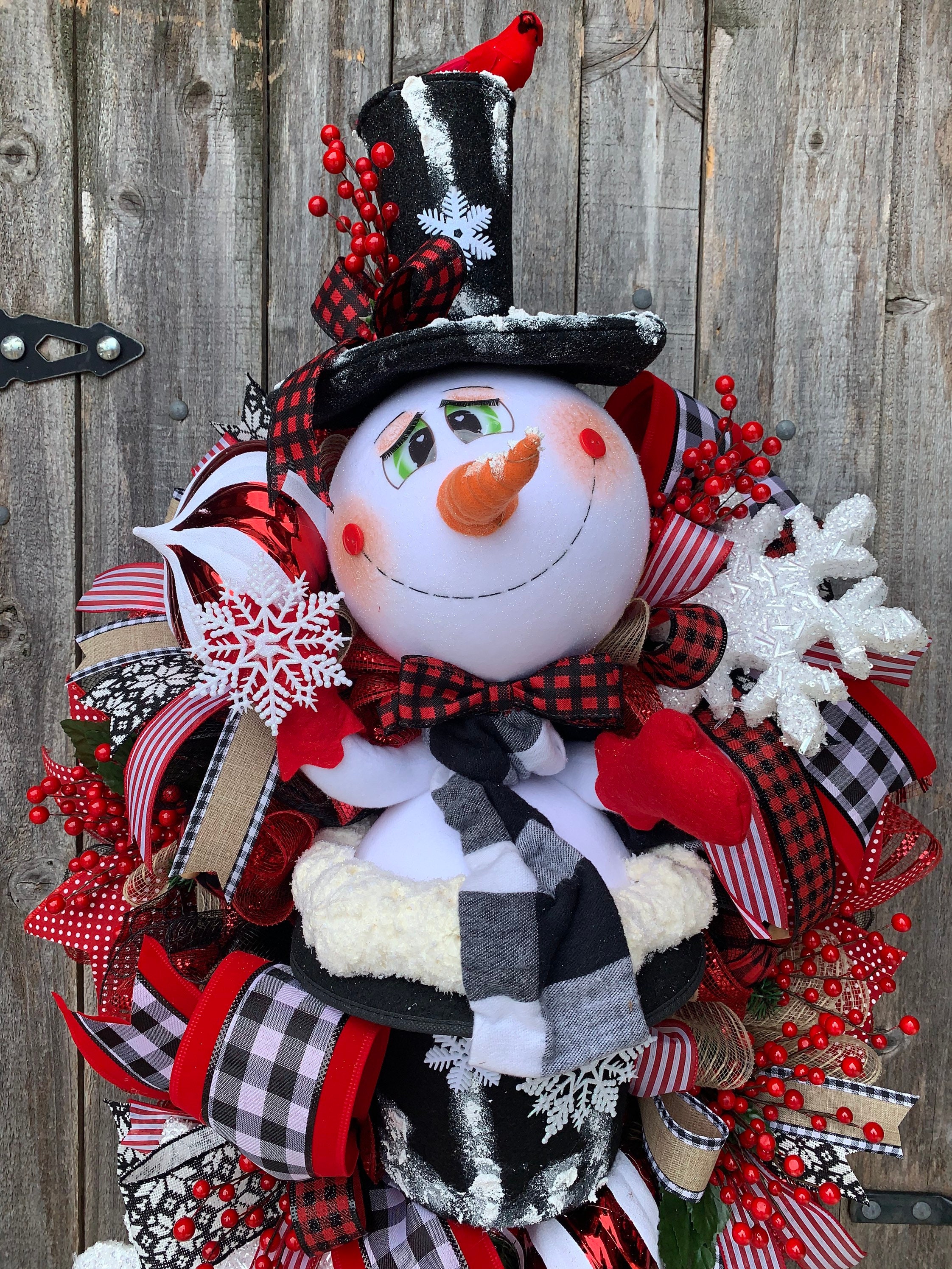 Christmas Wreath, Snowman Wreath, Christmas Buffalo Plaid Wreath