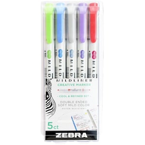 Zebra Mildliner Double Ended Marker Bold, Fine Point - 5er-Set - Cool & Raffiniert