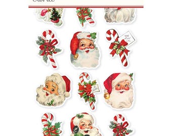 May include: A sticker book featuring vintage Christmas designs. The stickers depict Santa Claus, candy canes, and festive decorations in red, green, and white. The text "Simple Stories" and "Simple Vintage Dear Santa" are visible.