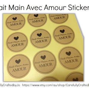Ensemble de 60,120,180 - Fait main Avec Amour Français - fait main avec amour autocollants - Kraft autocollant / enveloppe joints