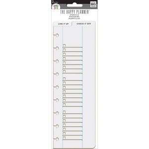 May include: A clear plastic sheet with a grid of lines and checkboxes. The sheet is designed for use with The Happy Planner, a popular planner system. The text "LINE IT UP" and "CHECK IT OFF" is printed at the top of the sheet.