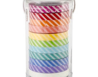 Washi Tape Pack - Set of 12 - Candy Stripes - Pink, Green, Yellow, Orange, Blue, Purple, Grey, Aqua