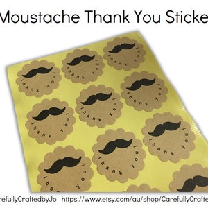 Moustache Thank You Stickers - 3.8cm wide Sticker/ Envelope Seals