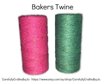 Baker's Twine 100 Metre Spool - Metallic Green/Gold Pink/Gold Twine - 12 Ply (1.5mm) Cotton String