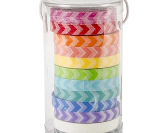 Washi Tape Pack - Set of 12 - Chevron - Pink, Green, Yellow, Orange, Blue, Purple, Grey, Aqua