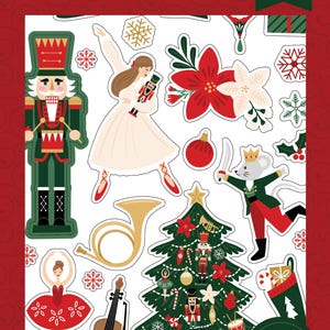 May include: A festive sticker book with a red border, featuring a nutcracker soldier, a ballerina, and a Christmas tree. The stickers include snowflakes, ornaments, and a mouse king. The book contains 16 pages of die-cut cardstock stickers.