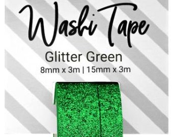 PA Essentials Washi Tape - Set of 2 (8mm and 15mm) - Green Glitter