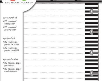 The Happy Planner - Moi et mes grandes idées - Papier à lettres et quadrillé - Rayures noires et blanches - Mini
