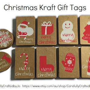 25, 50, 100 etiquetas de regalo navideñas troqueladas y cordeles: renos, Papá Noel, sombreros, bastones de caramelo, etiquetas de regalo, etiquetas para bolsas de regalos, etiquetas de precio