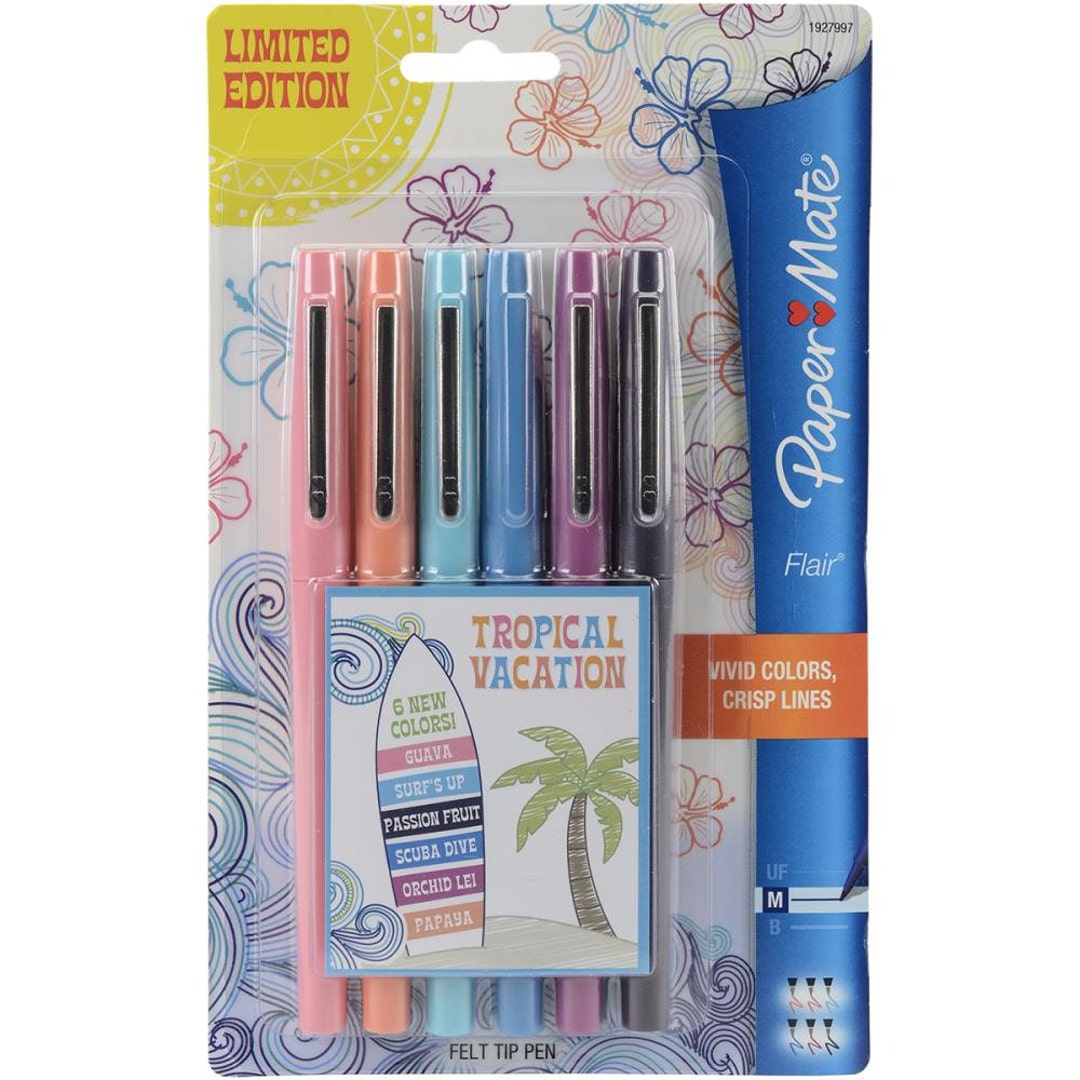 Paper Mate Flair Medium Felt Tip Pens, Tropical Colors - 6 Pack