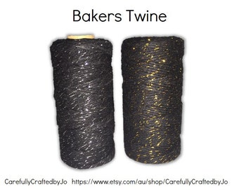 Baker's Twine 100 Metre Spool - Black Metallic Gold/Silver Twine - 12 Ply (1.5mm) Cotton String