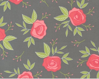 Moda Fabric - Beautiful Day - Corey Yoder - Wild Rose Floral Rose Medium Floral Slate #29131 14 - 50cm