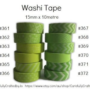 Washi Tape - Green - 15mm x 10 metres - High Quality Masking Tape