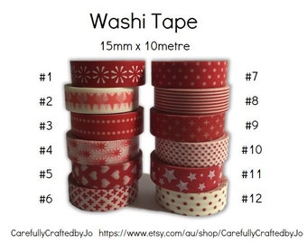 Washi Tape - Red - 15mm x 10 metres each - High Quality Masking Tape