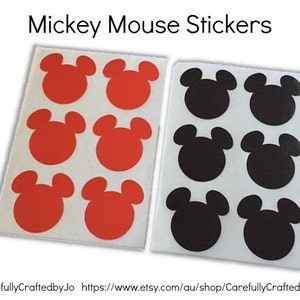 Set of 60,120,180 Mickey Mouse Stickers Red, Black 2.5cm wide Sticker/ Envelope Seals image 1