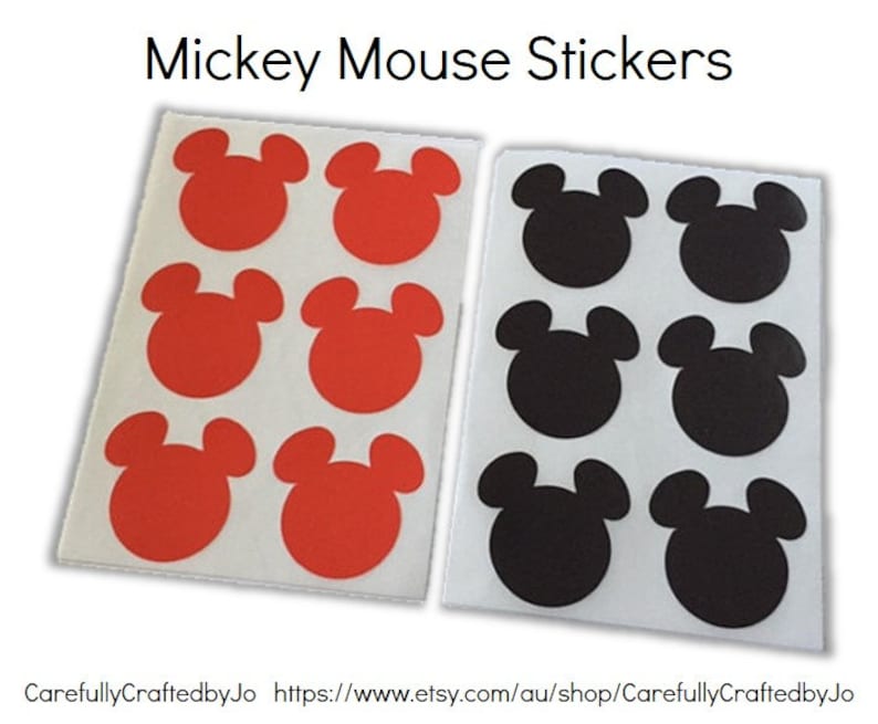 Set of 60,120,180 Mickey Mouse Stickers Red, Black 2.5cm wide Sticker/ Envelope Seals image 1