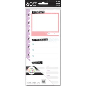 May include: A pack of 60 pink and white planner pages with a purple border. The pages feature the text "Documented", "Love These Moments", and "Currently". The pages are designed for use with The Happy Planner.