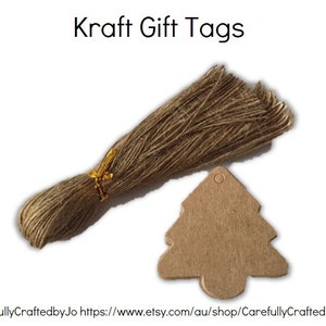 25,50,100 Christmas Tree Kraft Gift Tags Die Cut & Twines- DIY Gift Tags - favours,gift tags,goodie bag tags, price tags