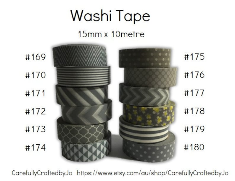 Washi Tape Grey/Gray 15mm x 10 metres High Quality Masking Tape image 1