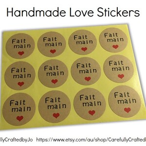 Adesivos de amor feitos à mão - Adesivos Fait Main - Francês - Adesivo redondo/ Selos de envelope