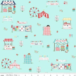ライリー ブレイク ファブリック - ターシャ ノエルによるキルト フェア - メイン アクア #C11350-AQUA - 50 cm