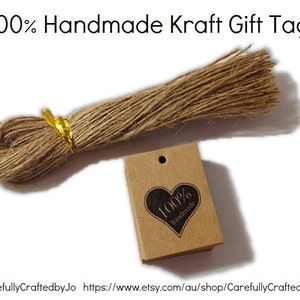 25, 50,100 100% Handmade Kraft Heart Gift Tags Die Cut & Twines DIY Gift Tags - favours,gift tags,goodie bag tags, price tags