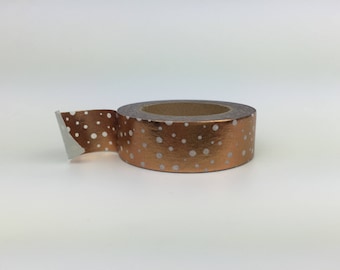 Washi Tape - Rose Gold Foil Speckled Polka Dots - 15mm x 10 metres - High Quality Masking Tape