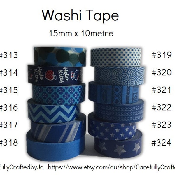 Washi Tape - Blue - 15mm x 10 metres - High Quality Masking Tape