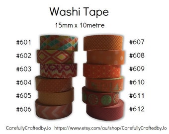 Washi Tape - Orange - 15mm x 10 metres - High Quality Masking Tape