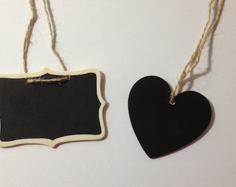 Set of 5 - Mini Hanging Heart/Rectangle Double Sided Blackboard Chalkboard - Place Card for Weddings, Special Events & More