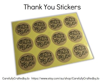 Set of 60,120,180 - Thank You Stickers - 3.5cm Round Kraft Sticker/ Envelope Seals