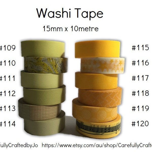 Washi Tape - Yellow Patterns - 15mm x 10 metres - High Quality Masking Tape