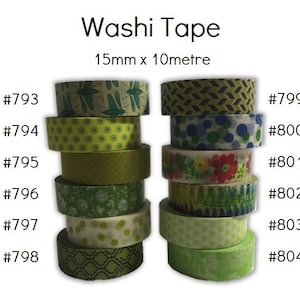 Washi Tape - Green - 15mm x 10 metres - High Quality Masking Tape