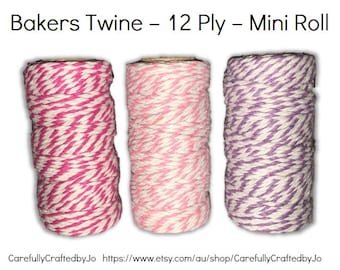 Cordel de panadero de algodón - Mini rollo de 20 yardas - 12 capas - Rosa fuerte, Rosa claro, Púrpura